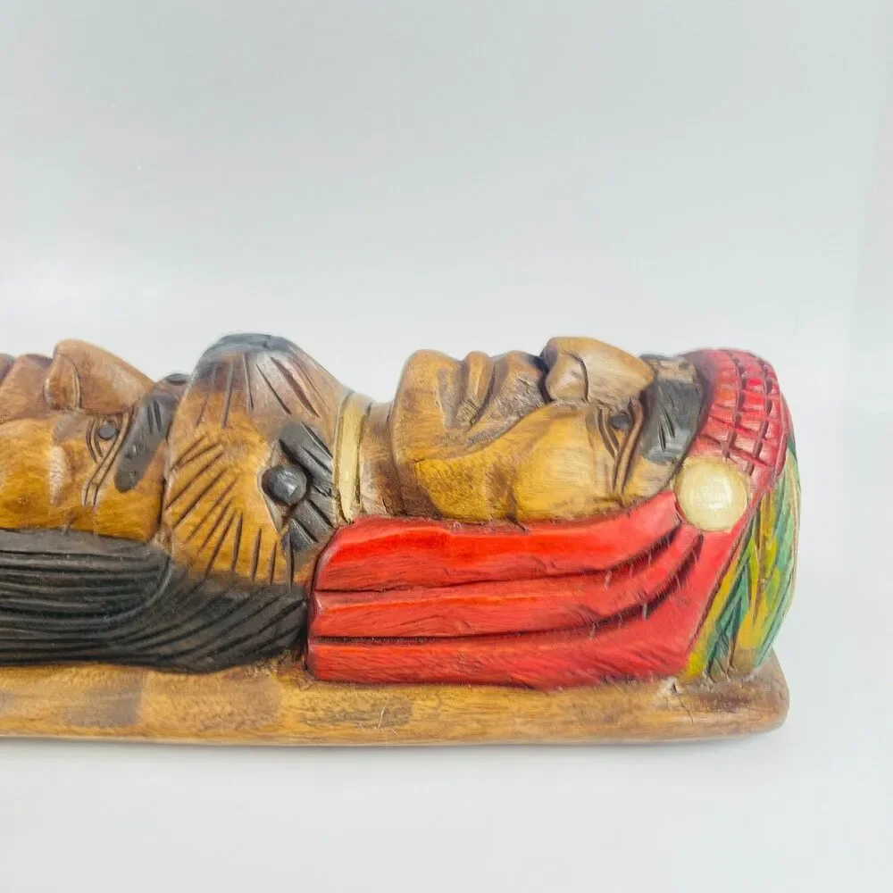 Native American 3-Face Wood Totem Pole Beaver Hand Carved Sculpture 16